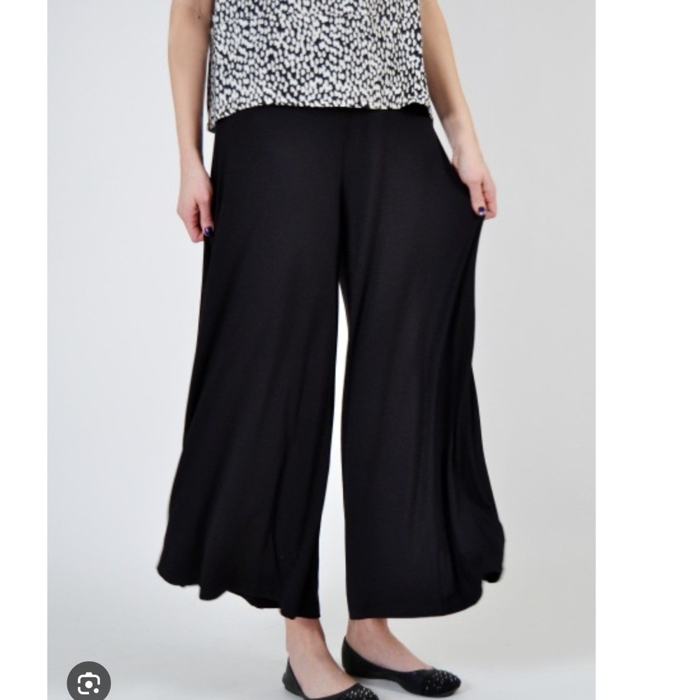 Stella Carakasi Women's Palazzo Pants Wide Leg Lantern Draped Black Lagenlook- L